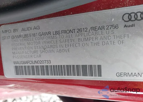 2018 Audi A6 2.0T Premium z USA, uszkodzony, nr VIN WAUG8AFC9JN020733